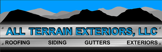 A logo of rain exteriors, including mountains.