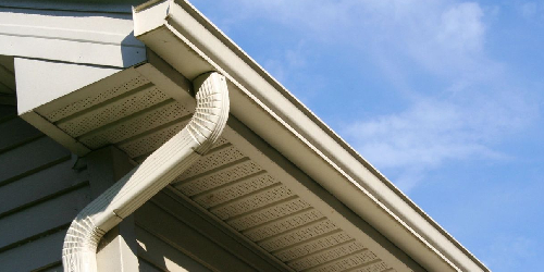 A close up of the gutter on a house